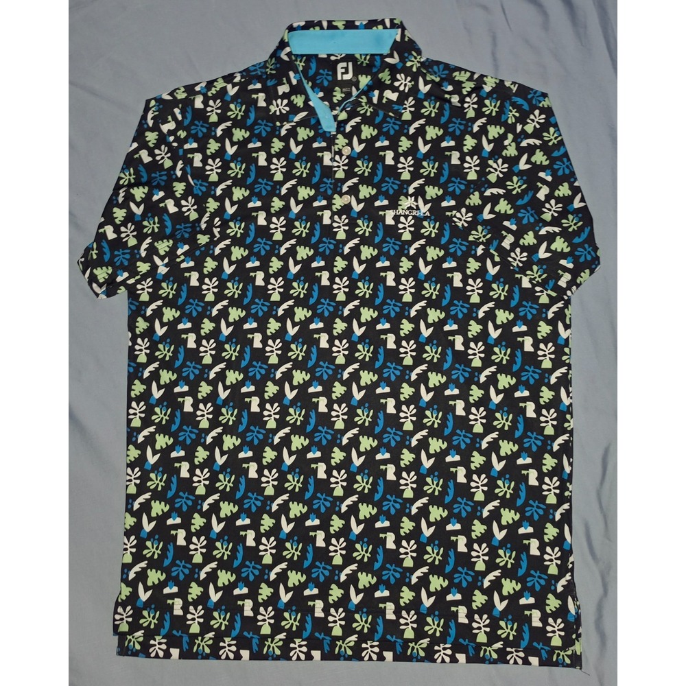 FootJoy Jungle Leaves Lisle Golf Polo Mens L Shangri La Resort Logo AOP ProDry